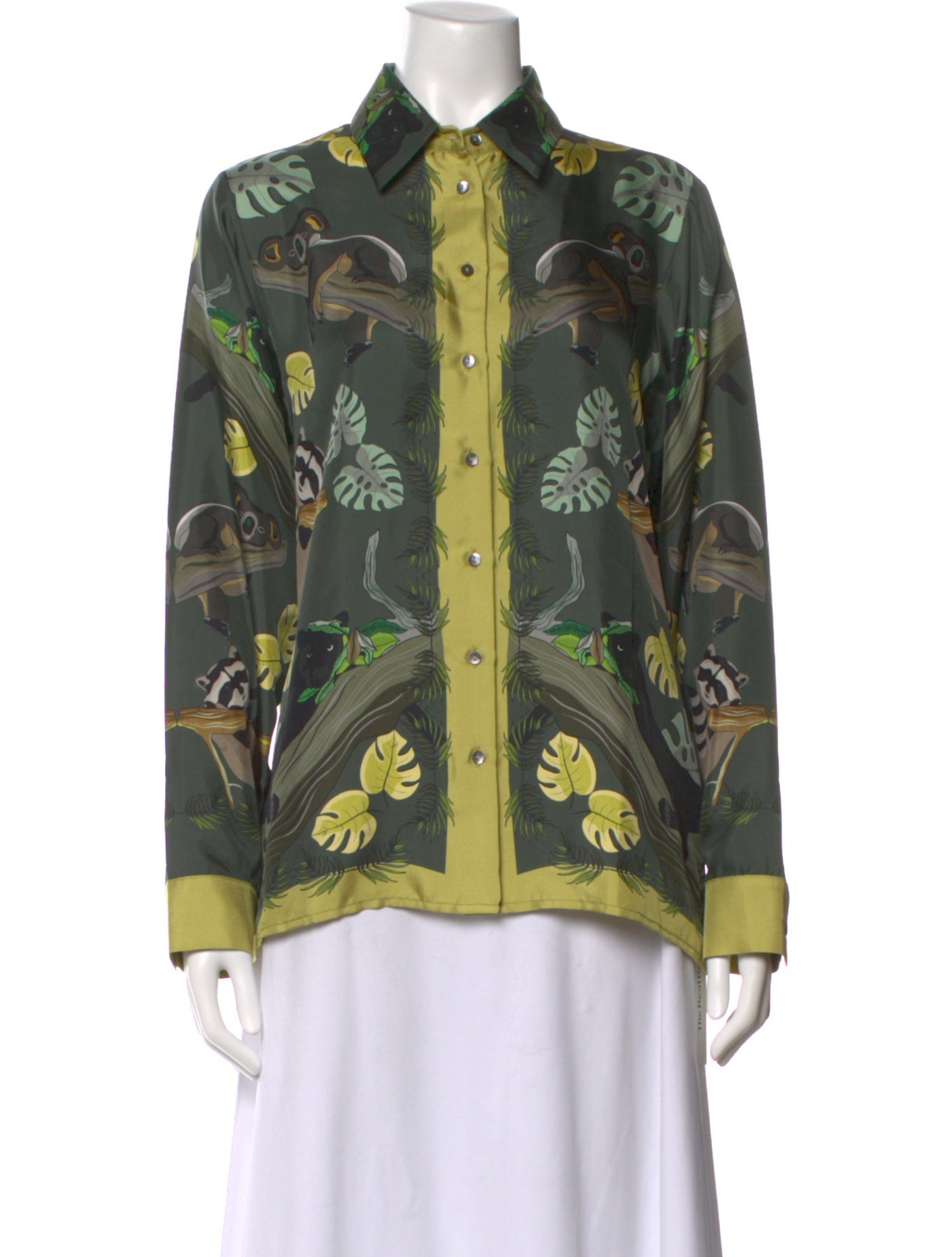 Franco Ferrari Silk Animal Print Button-Up Top