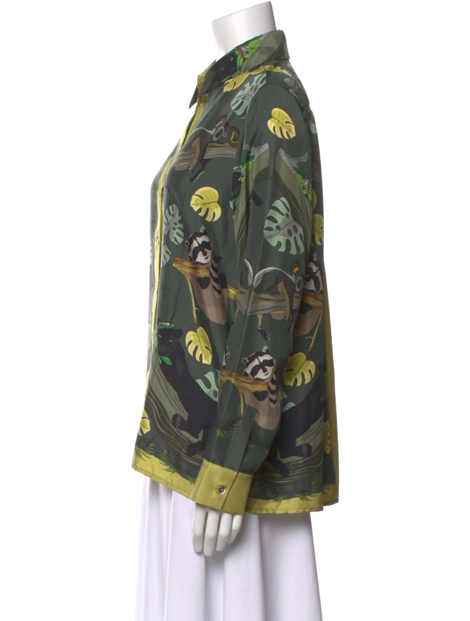 Franco Ferrari Silk Animal Print Button-Up Top