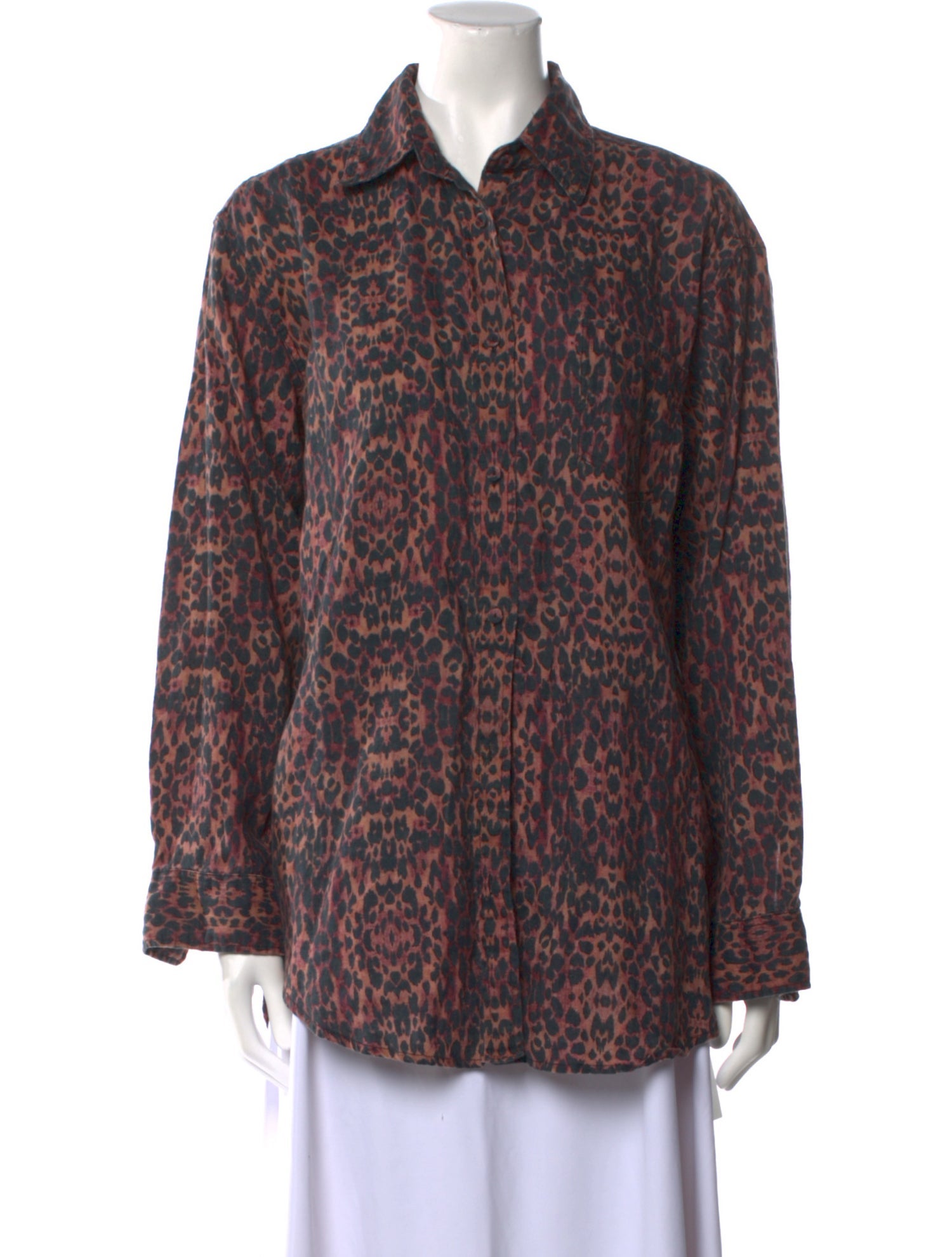 Solid & Striped Linen Animal Print Button-Up Top