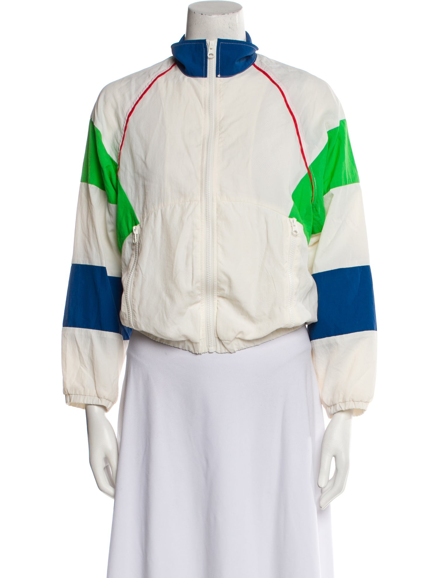 Solid & Striped Nylon Colorblock Pattern Bomber Jacket w/ Tags