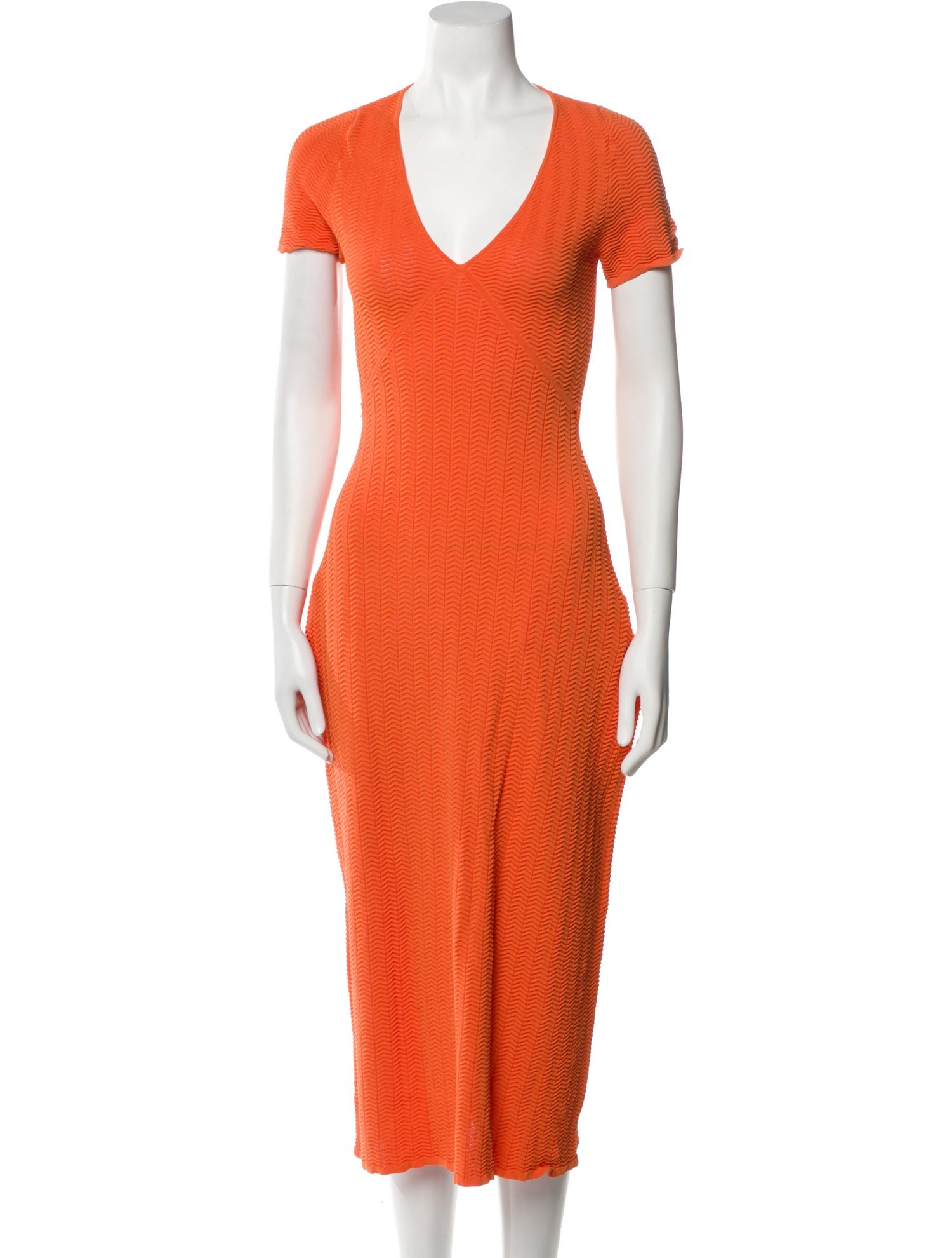 Solid & Striped V-Neck Midi Length Dress