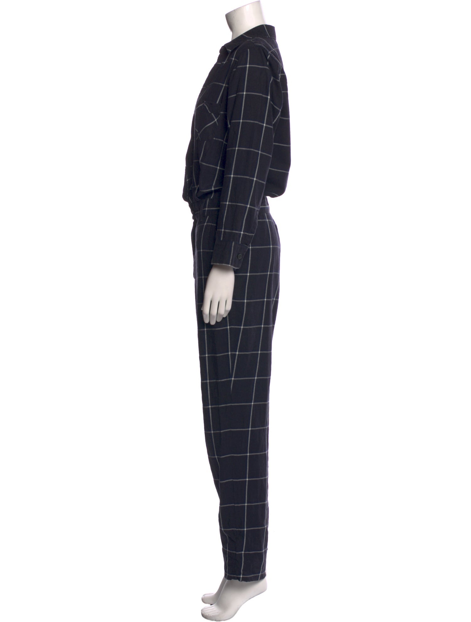 Solid & Striped Plaid Print V-Neck Jumpsuit
