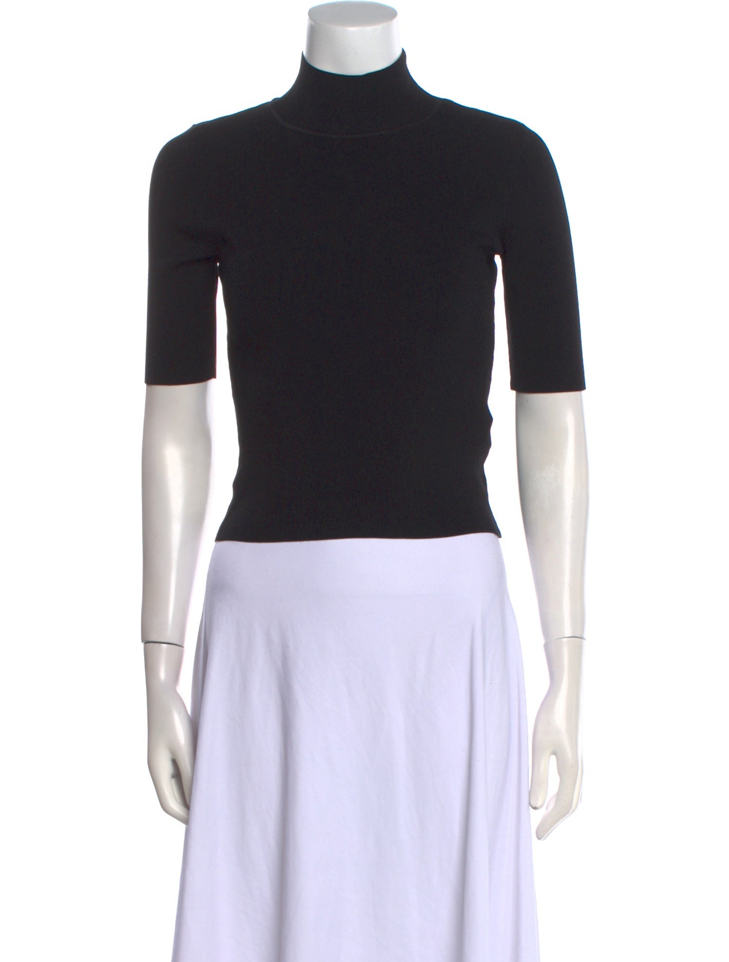 Solid & Striped Mock Neck Short Sleeve Crop Top