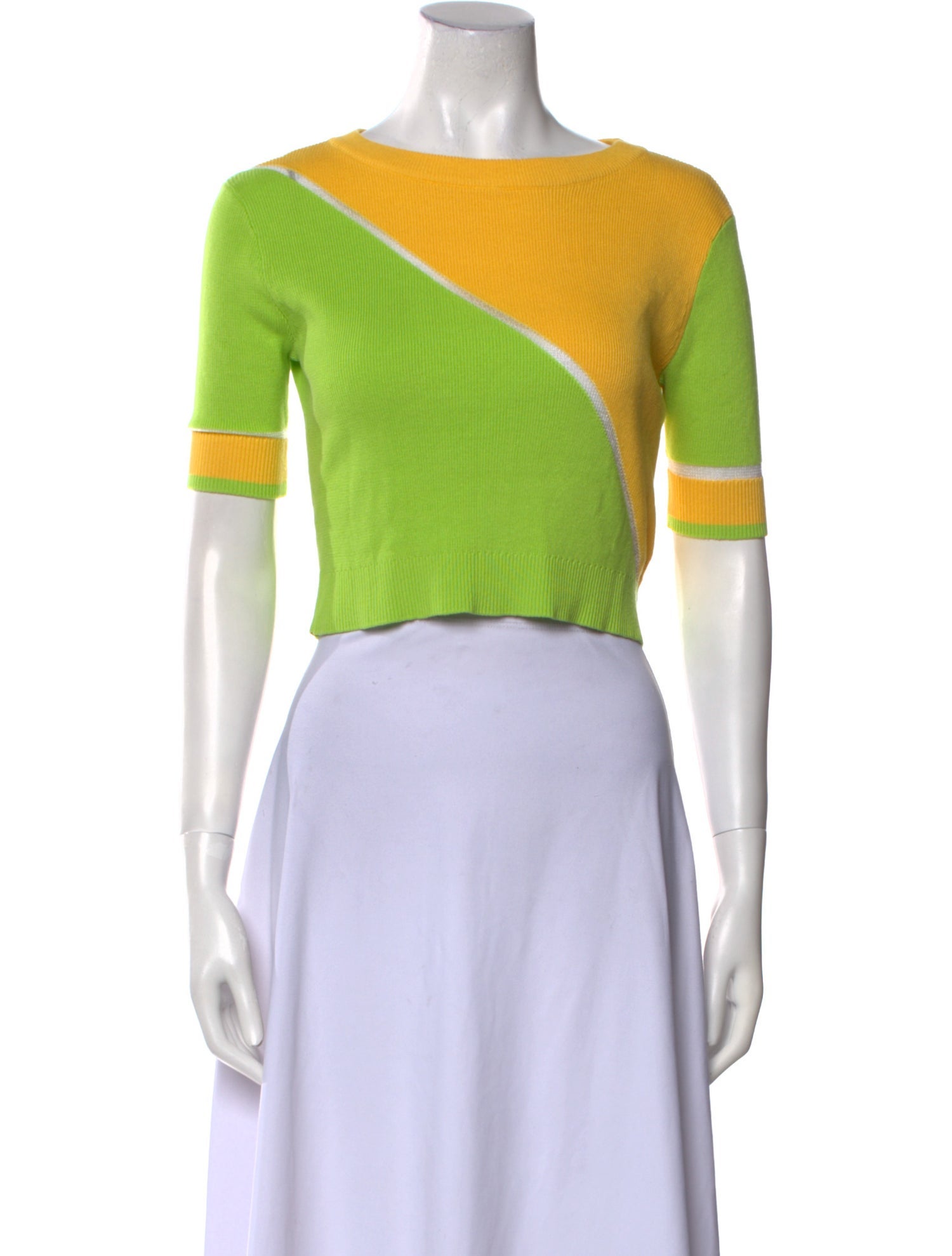 Solid & Striped Colorblock Pattern Bateau Neckline Crop Top