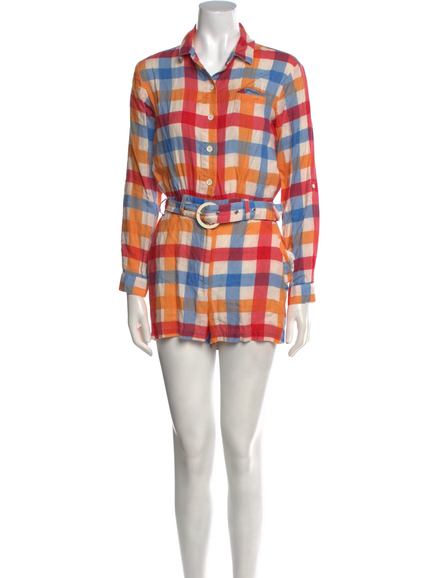 Solid & Striped Linen Plaid Print Romper