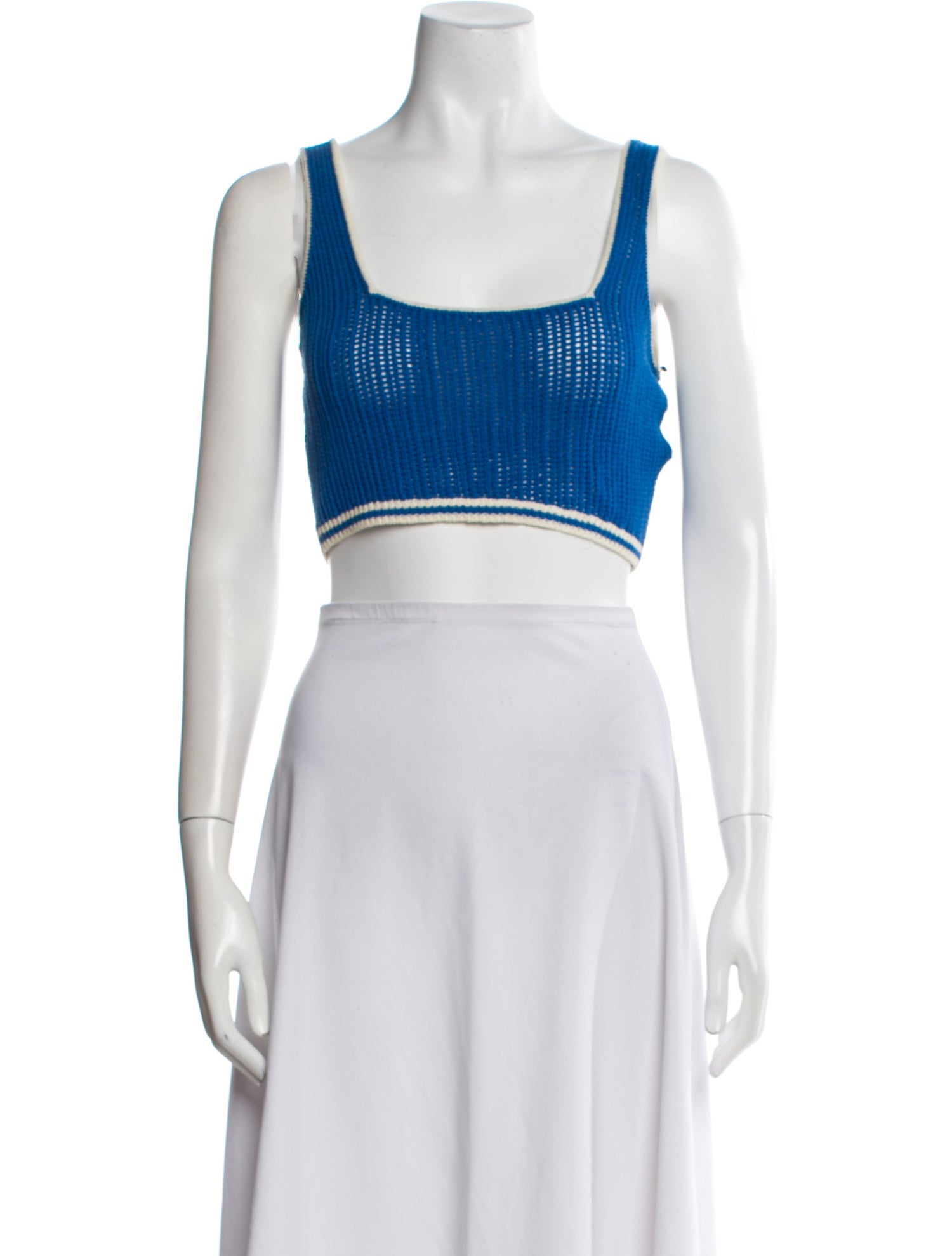 Solid & Striped Square Neckline Sleeveless Crop Top