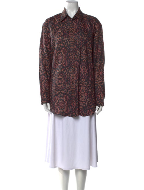 Solid & Striped Linen Animal Print Button-Up Top