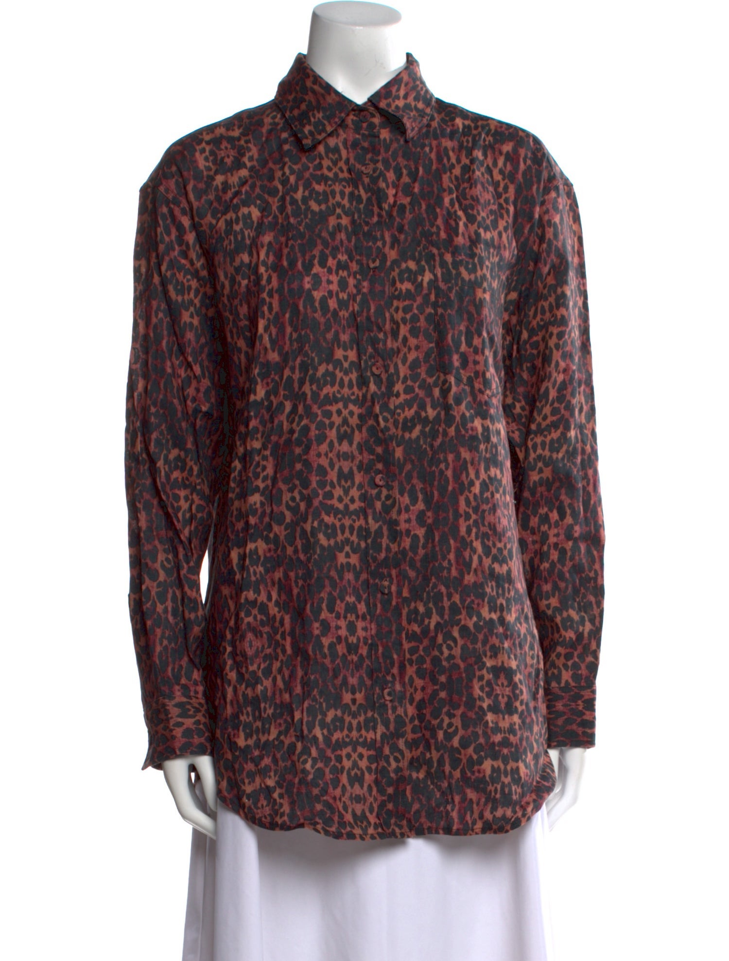 Solid & Striped Linen Animal Print Button-Up Top