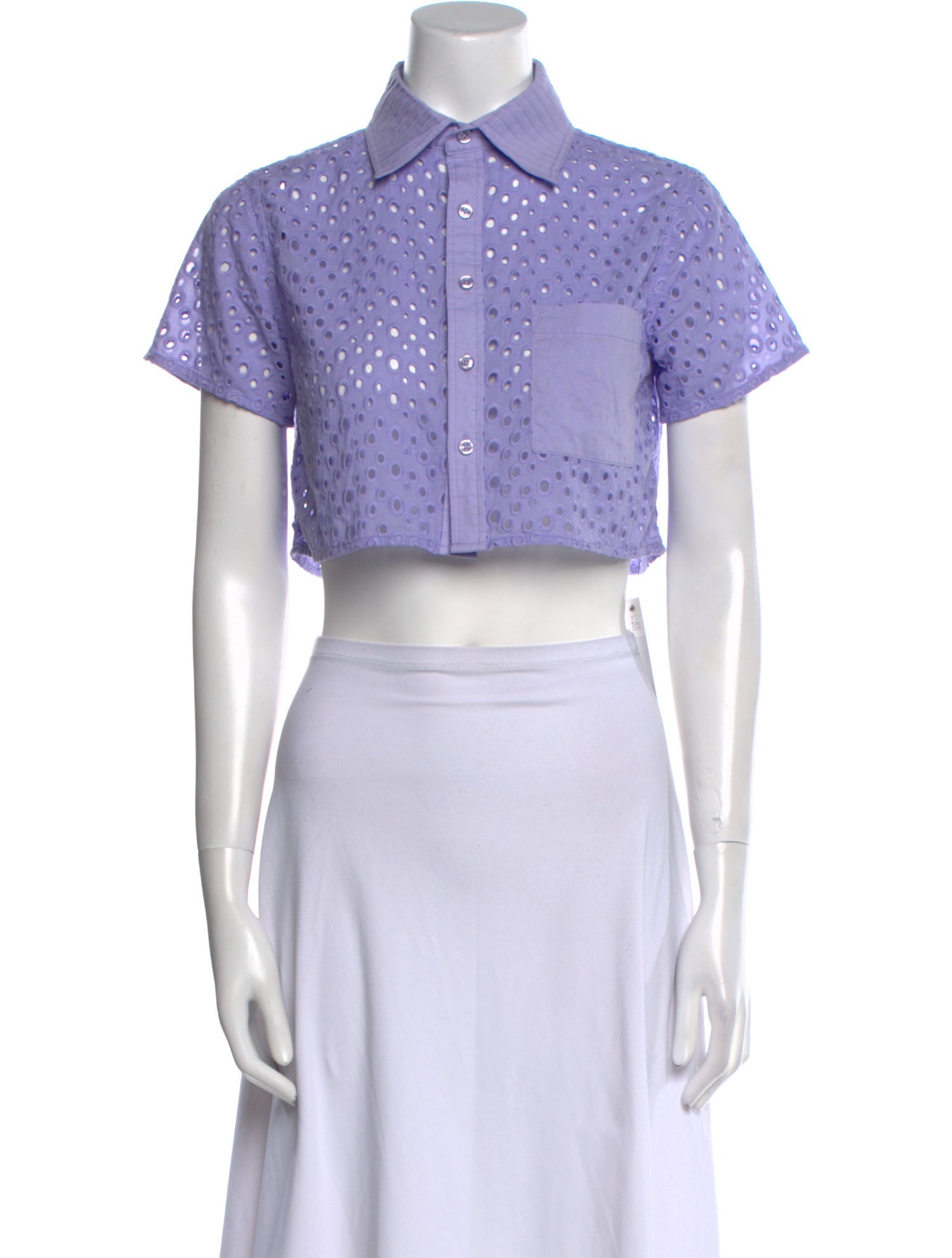 Solid & Striped Lace Pattern Short Sleeve Crop Top