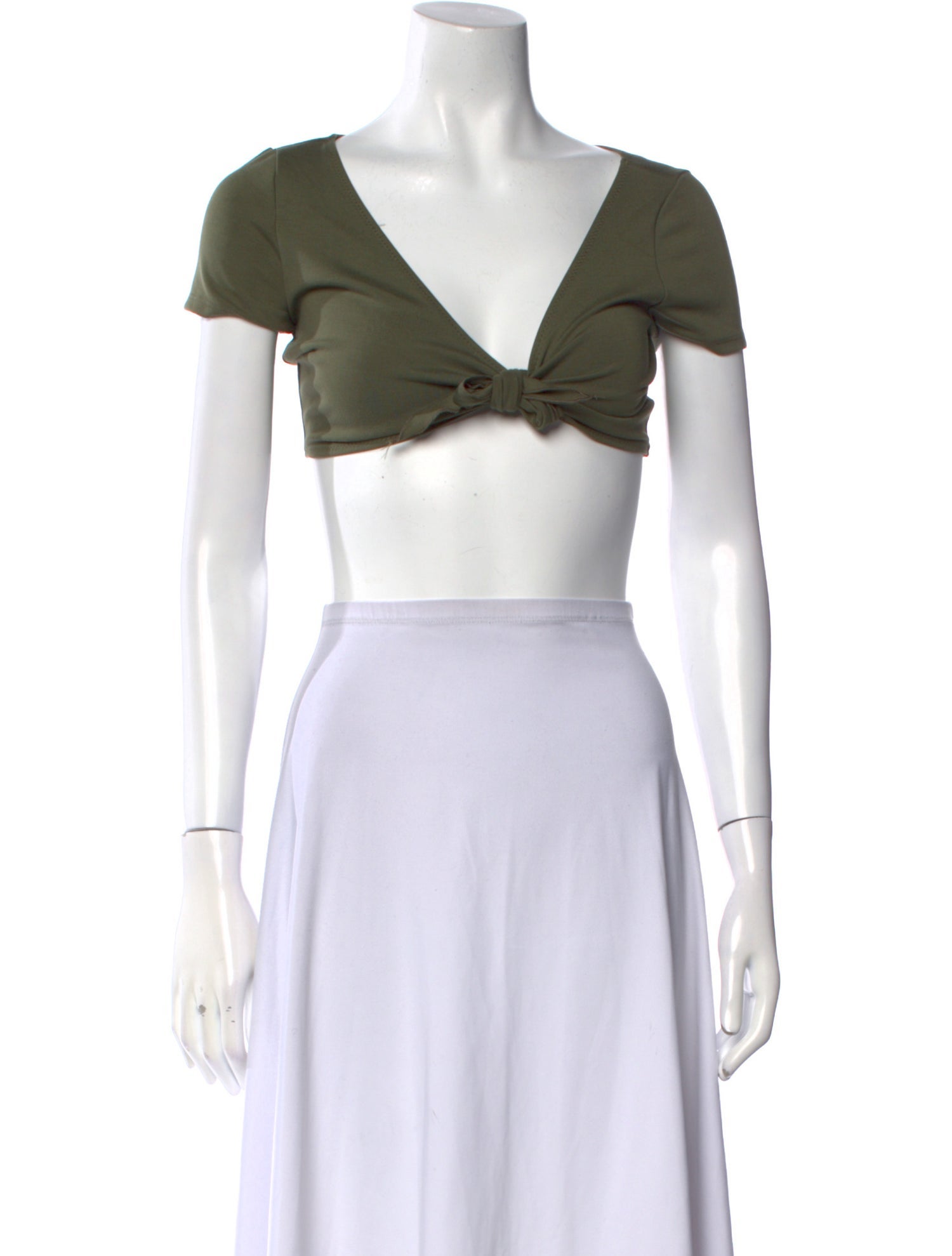 Solid & Striped V-Neck Short Sleeve Crop Top