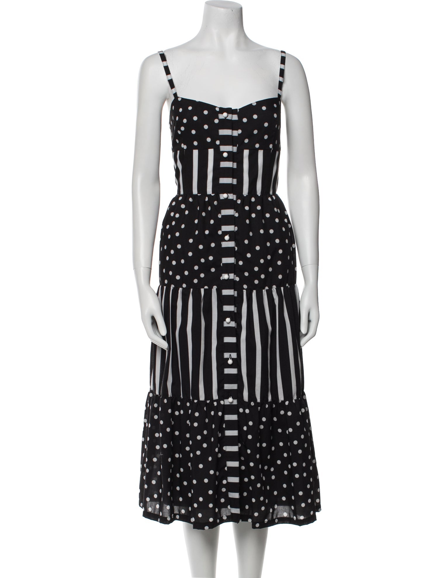 Solid & Striped Polka Dot Print Midi Length Dress