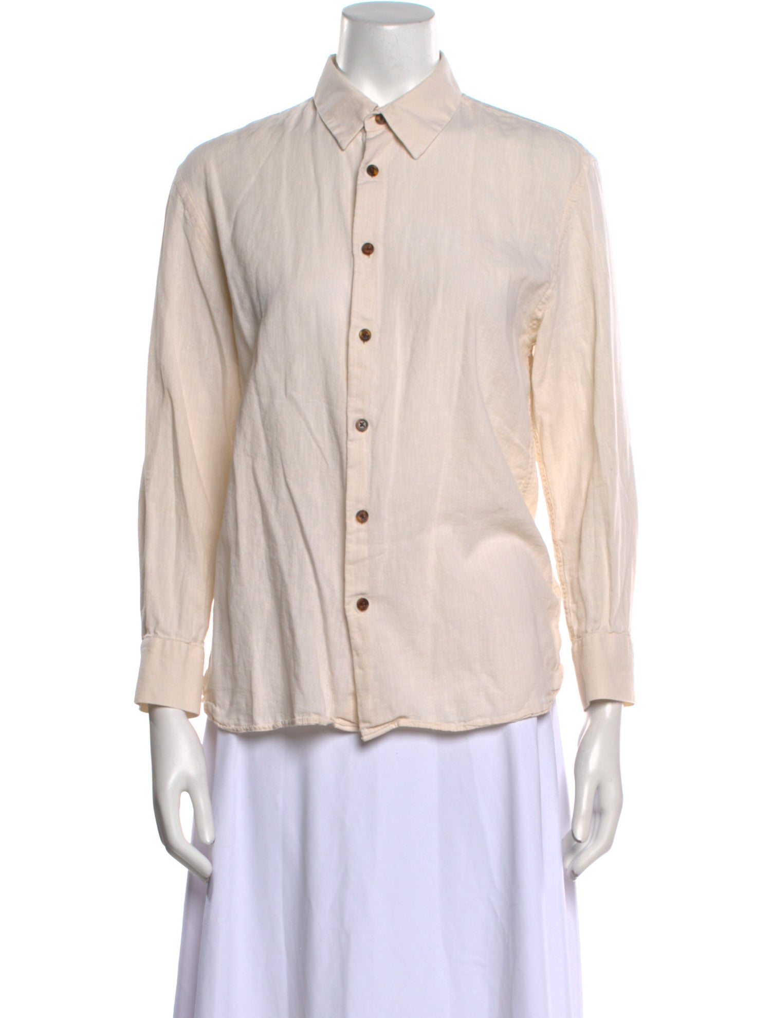 Solid & Striped Three-Quarter Sleeve Button-Up Top