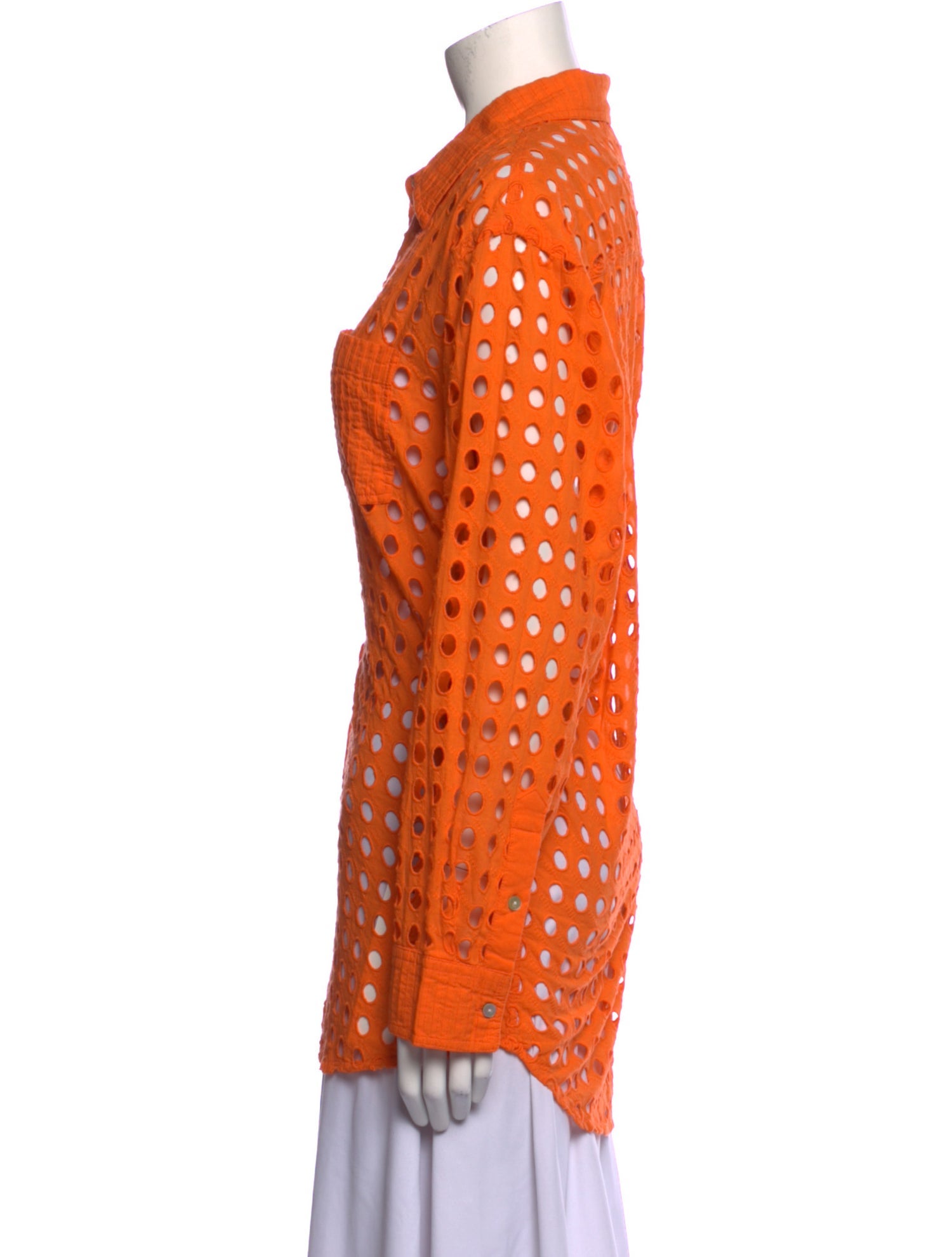 Solid & Striped Lace Pattern Long Sleeve Button-Up Top