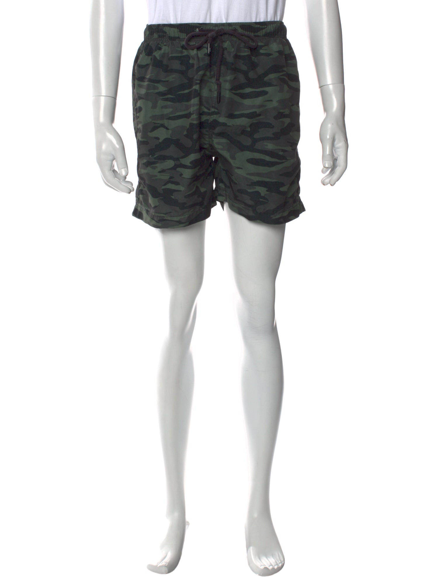Solid & Striped Camouflage Print Embroidered Accent Swim Trunks