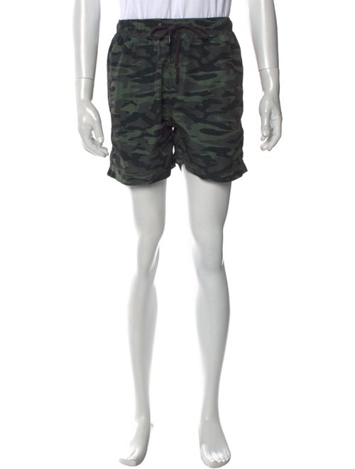 Solid & Striped Camouflage Print Embroidered Accent Swim Trunks
