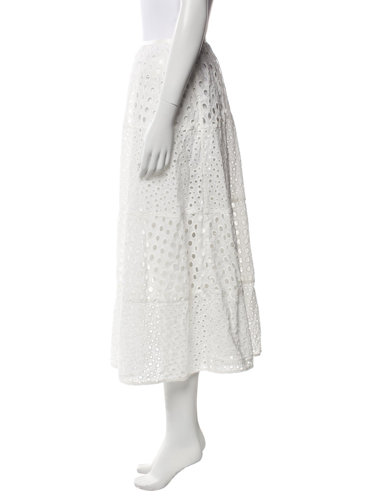 Solid & Striped Lace Pattern Midi Length Skirt