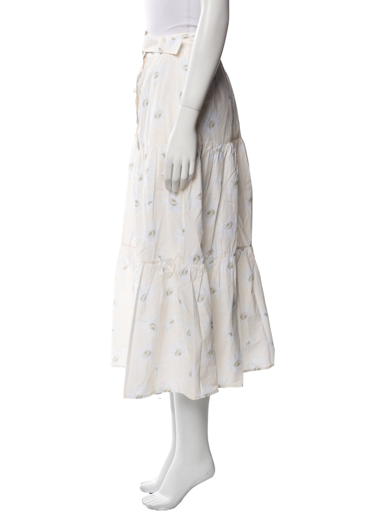 Solid & Striped Floral Print Midi Length Skirt