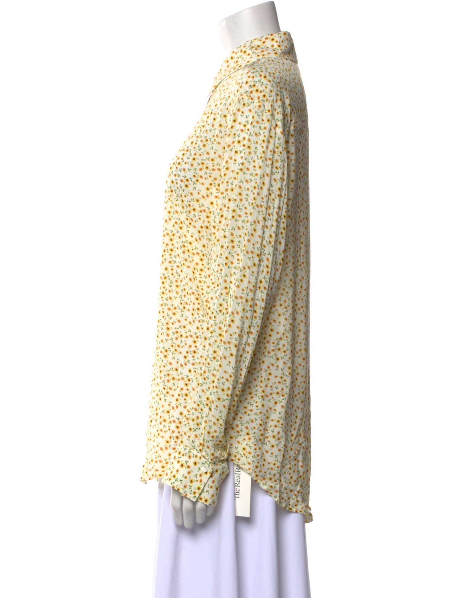 Solid & Striped Floral Print Long Sleeve Button-Up Top