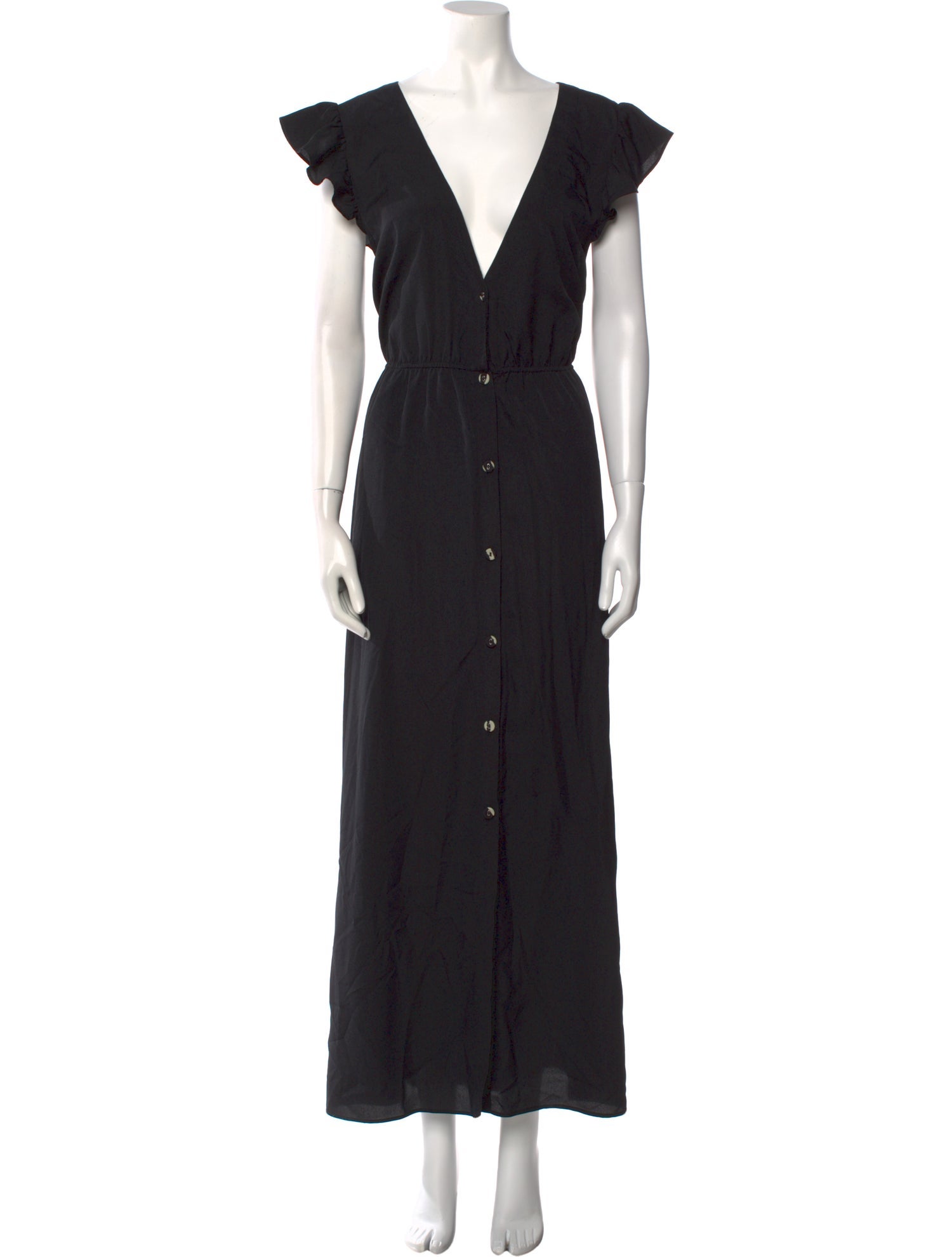 Solid & Striped V-Neck Long Dress