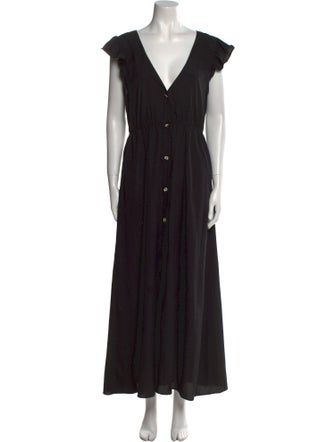 Solid & Striped V-Neck Long Dress