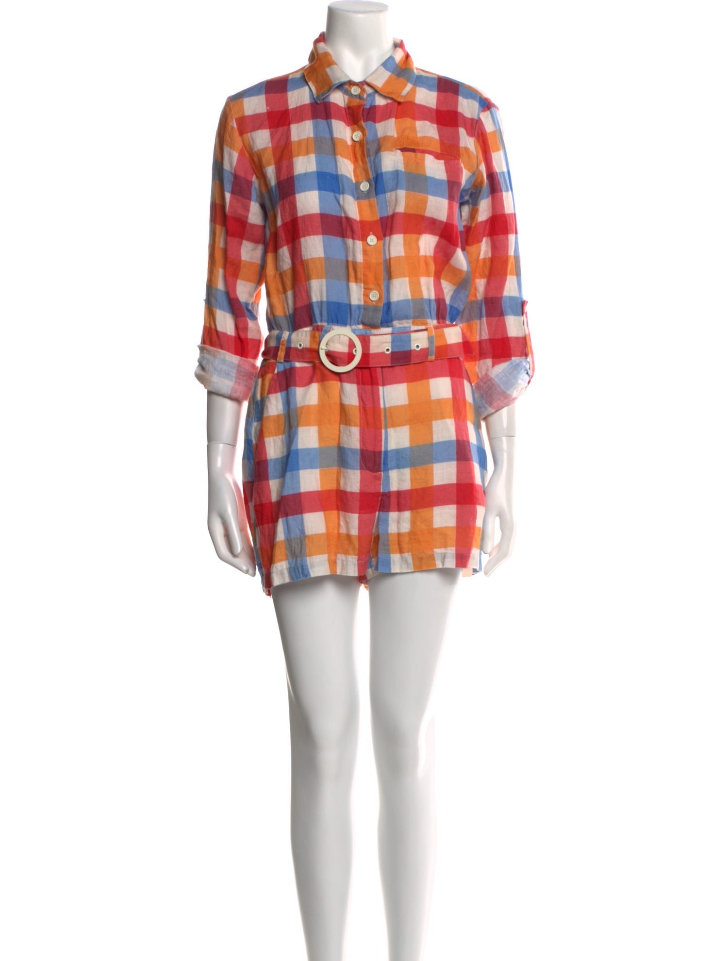 Solid & Striped Linen Plaid Print Romper