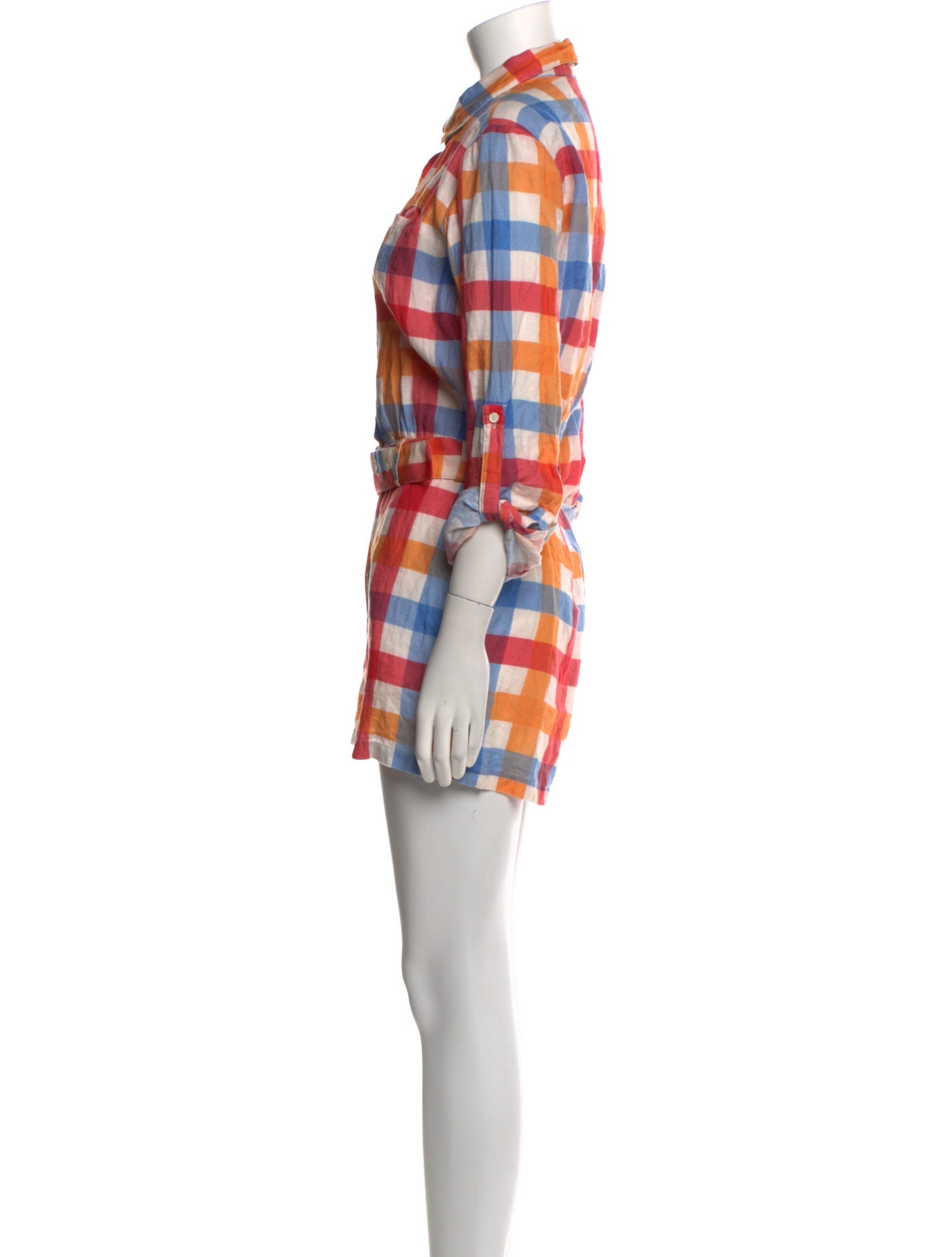 Solid & Striped Linen Plaid Print Romper