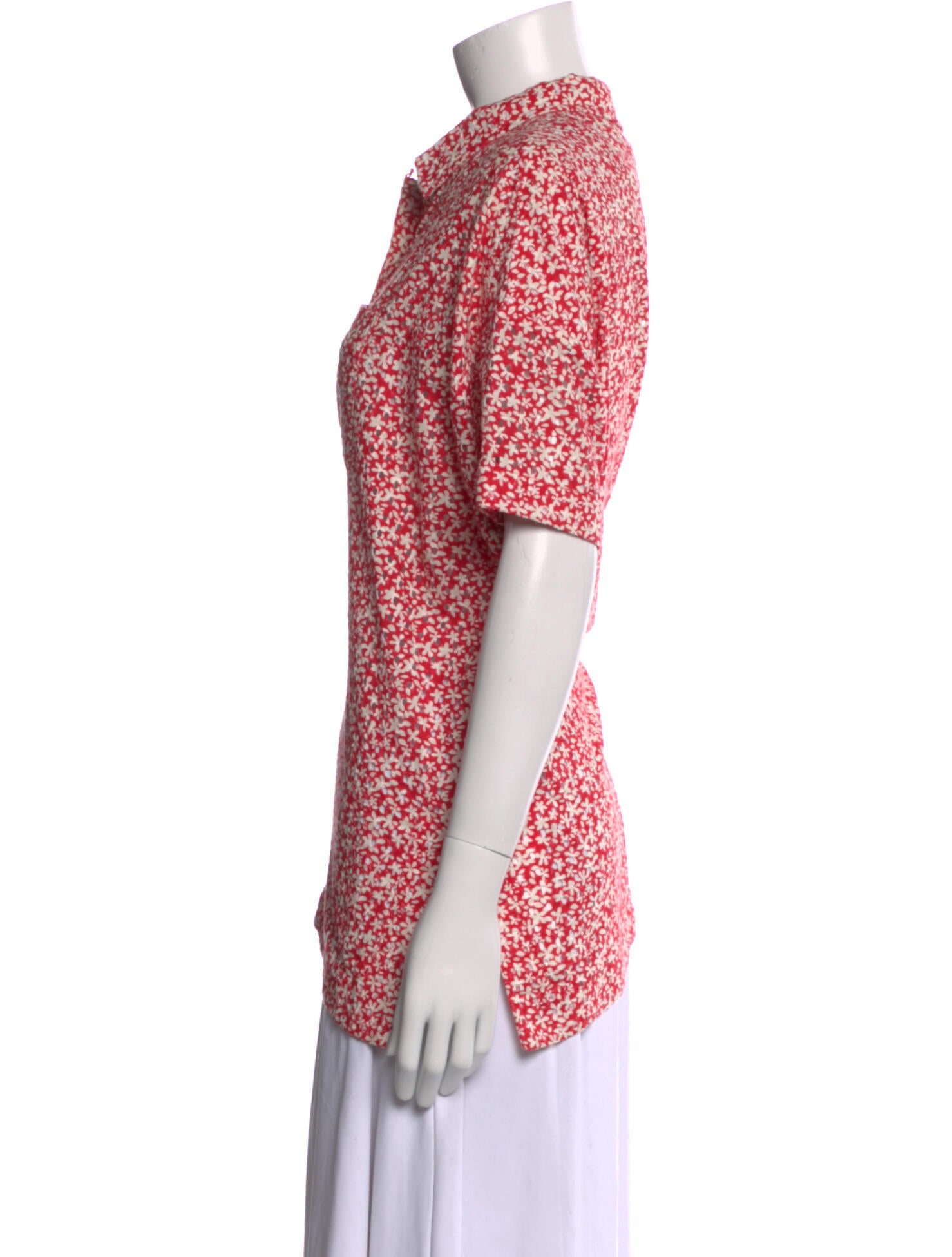 Solid & Striped Floral Print Short Sleeve Button-Up Top