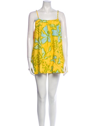 Solid & Striped Floral Print Square Neckline Tunic