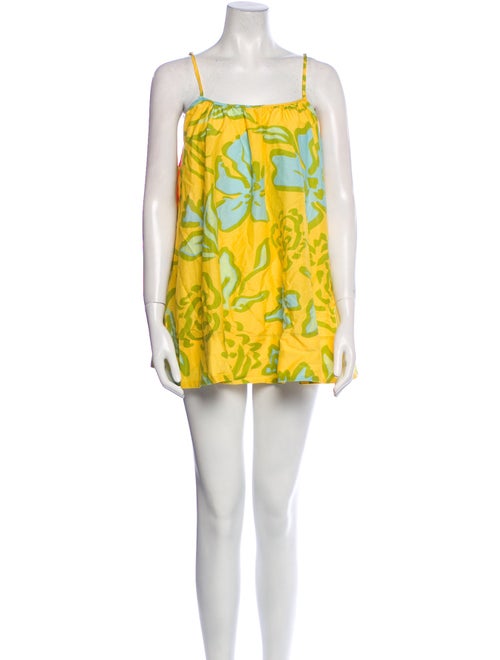 Solid & Striped Floral Print Square Neckline Tunic