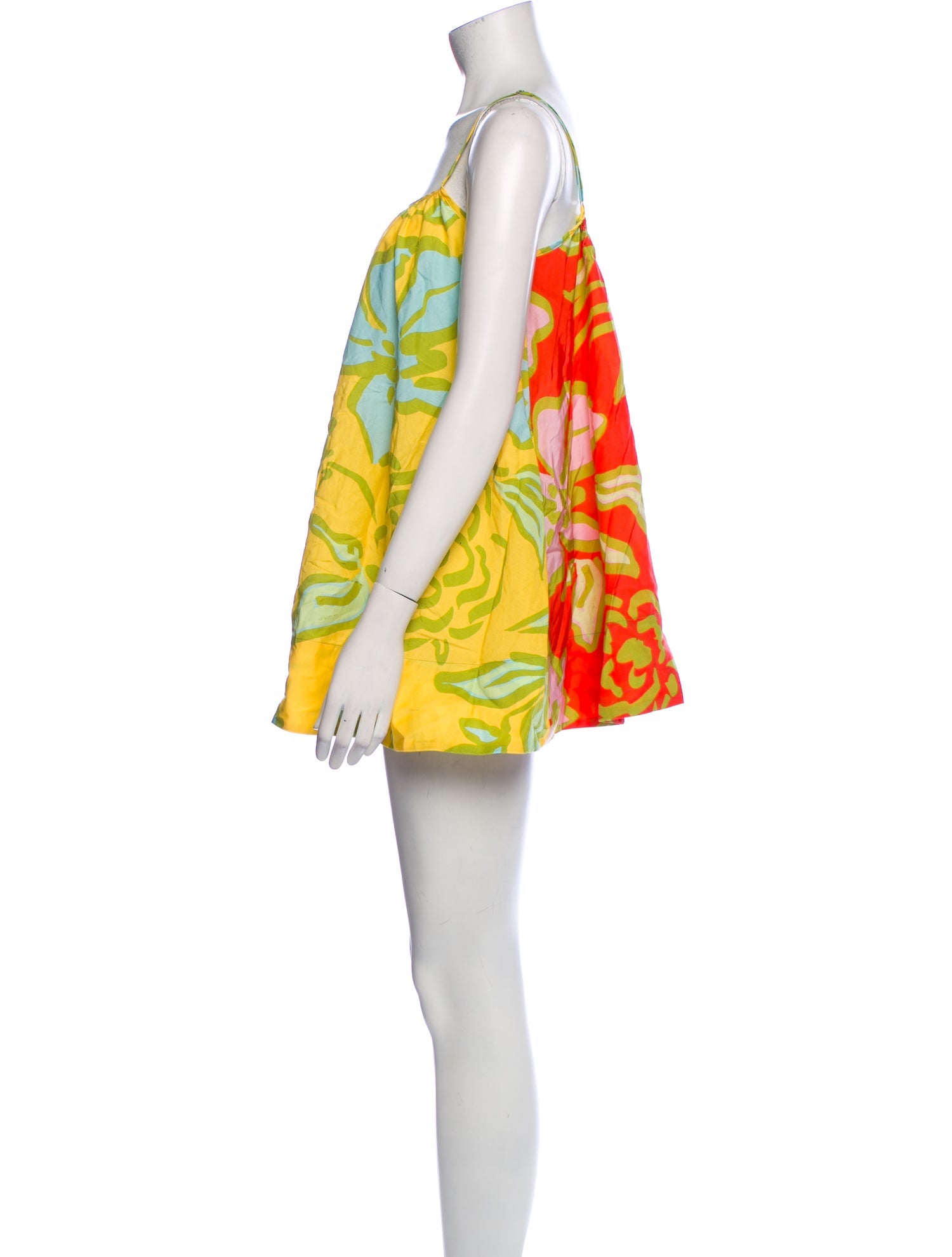 Solid & Striped Floral Print Square Neckline Tunic