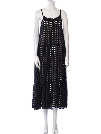 Solid & Striped Square Neckline Midi Length Dress