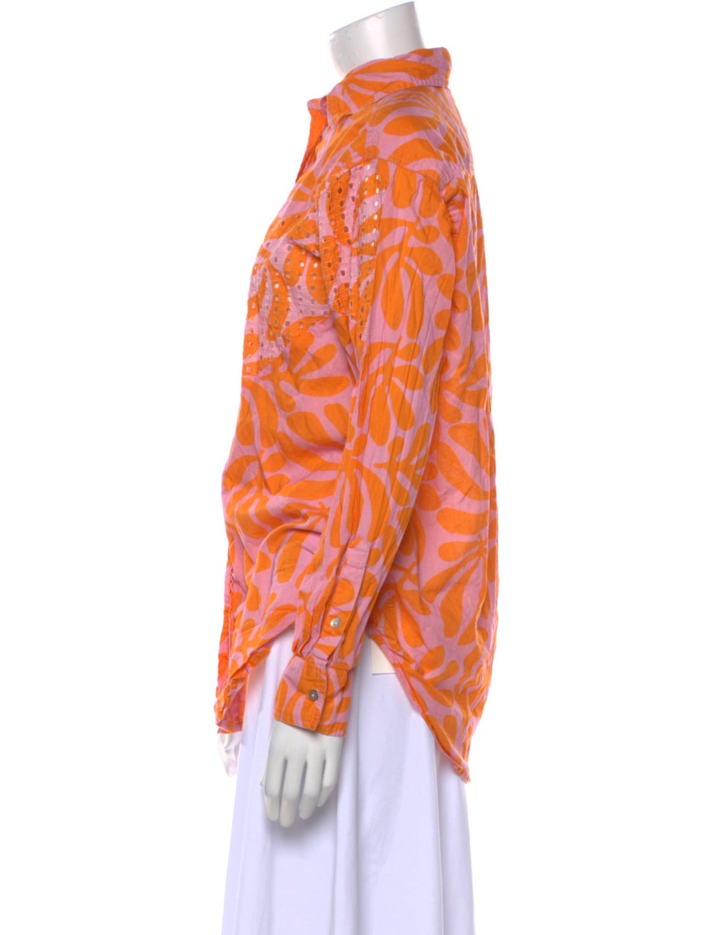Solid & Striped Button-Up Top Orange Printed Long… - image 2