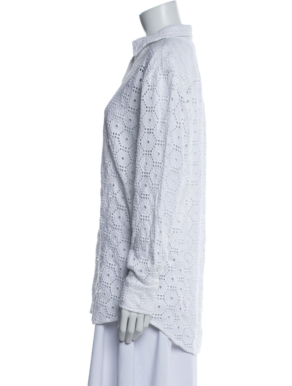 Solid & Striped Button-Up Top Blue Printed Long S… - image 2