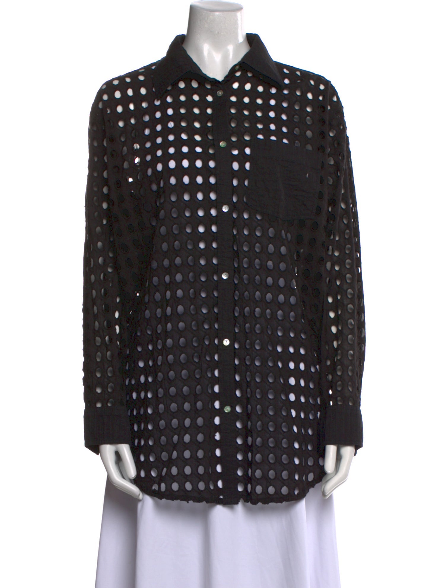 Solid & Striped Polka Dot Print Long Sleeve Button-Up Top