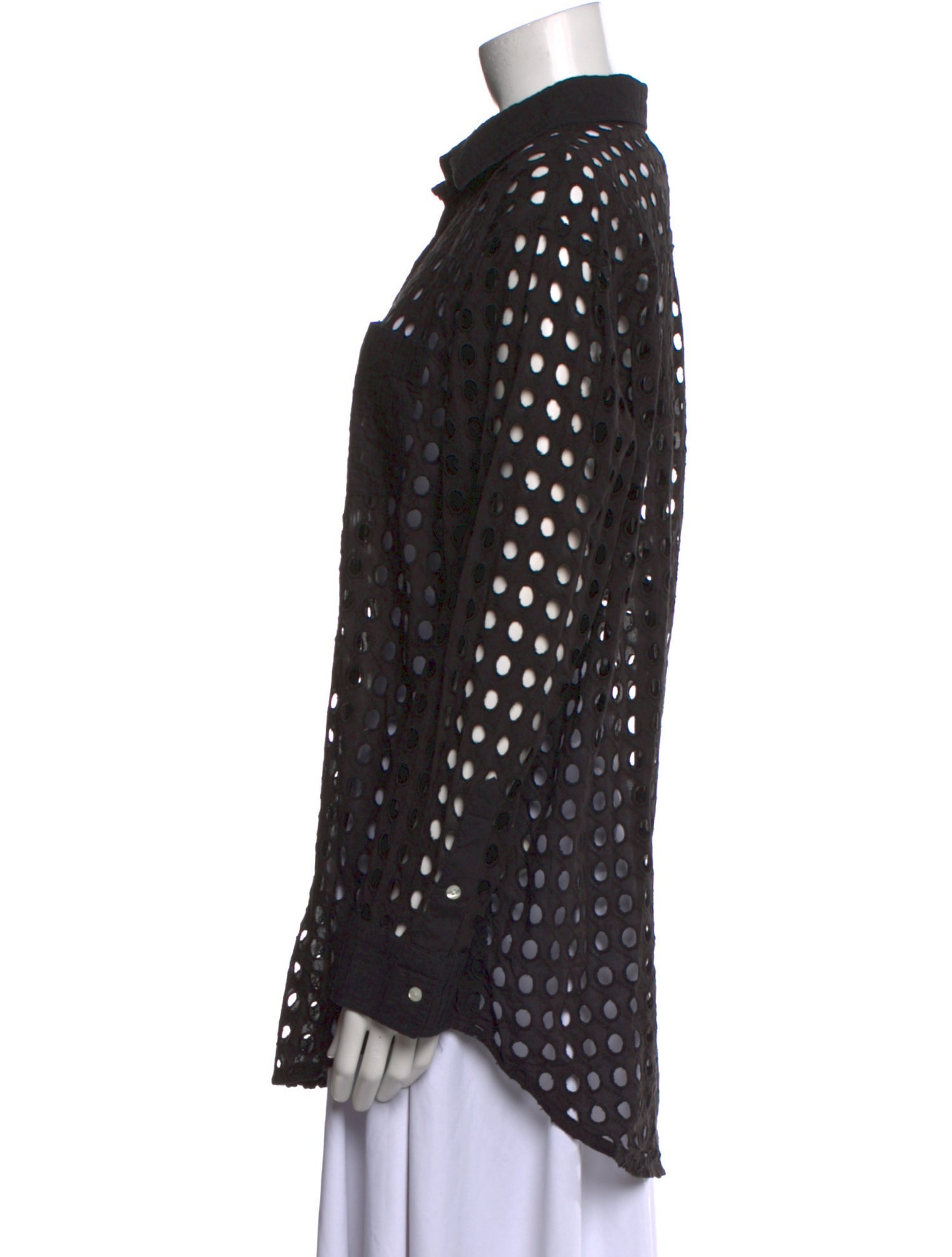 Solid & Striped Polka Dot Print Long Sleeve Button-Up Top