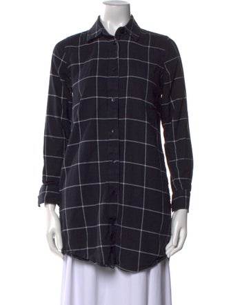Solid & Striped Plaid Print Long Sleeve Button-Up Top