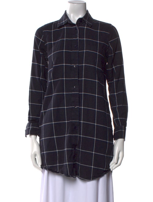 Solid & Striped Plaid Print Long Sleeve Button-Up Top