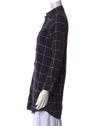 Solid & Striped Plaid Print Long Sleeve Button-Up Top