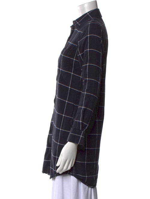 Solid & Striped Plaid Print Long Sleeve Button-Up Top