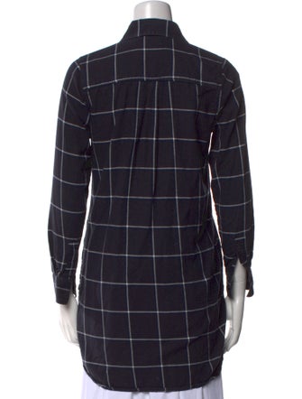 Solid & Striped Plaid Print Long Sleeve Button-Up Top