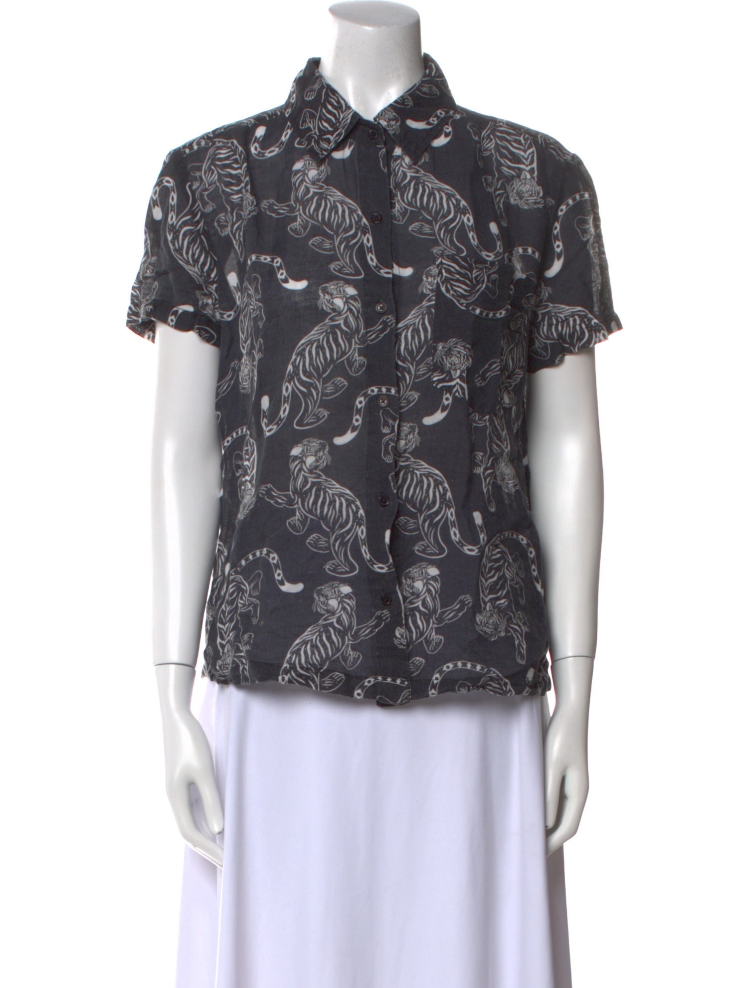 Solid & Striped Linen Printed Button-Up Top