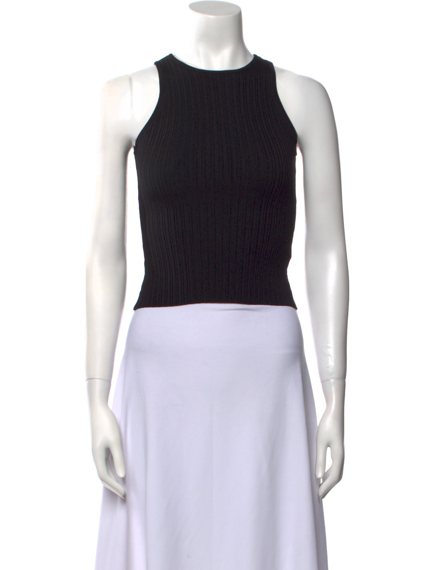 Solid & Striped Crew Neck Sleeveless Crop Top