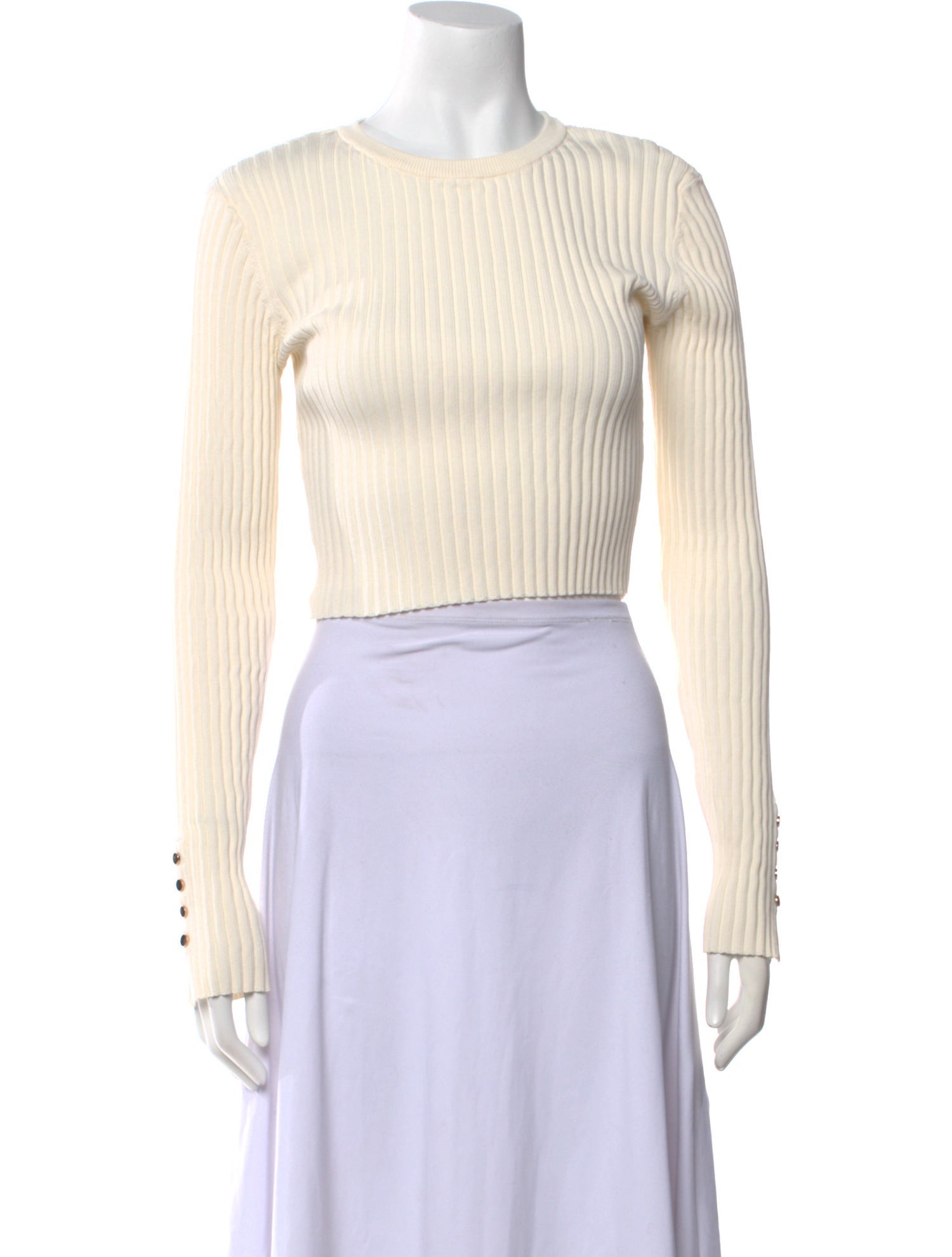 Solid & Striped Crew Neck Long Sleeve Crop Top