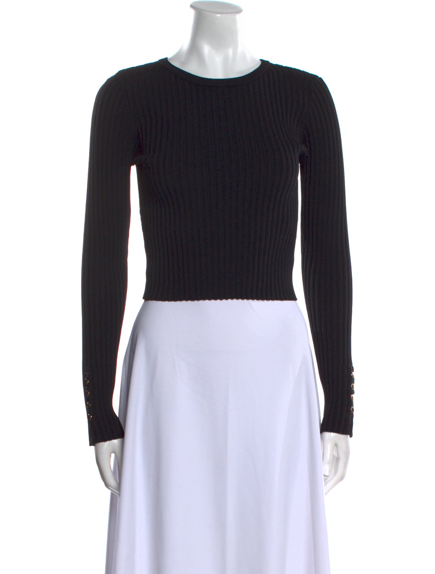 Solid & Striped Crew Neck Long Sleeve Crop Top