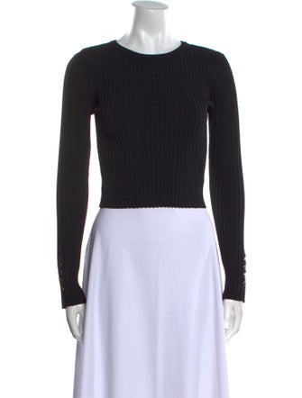 Solid & Striped Crew Neck Long Sleeve Crop Top