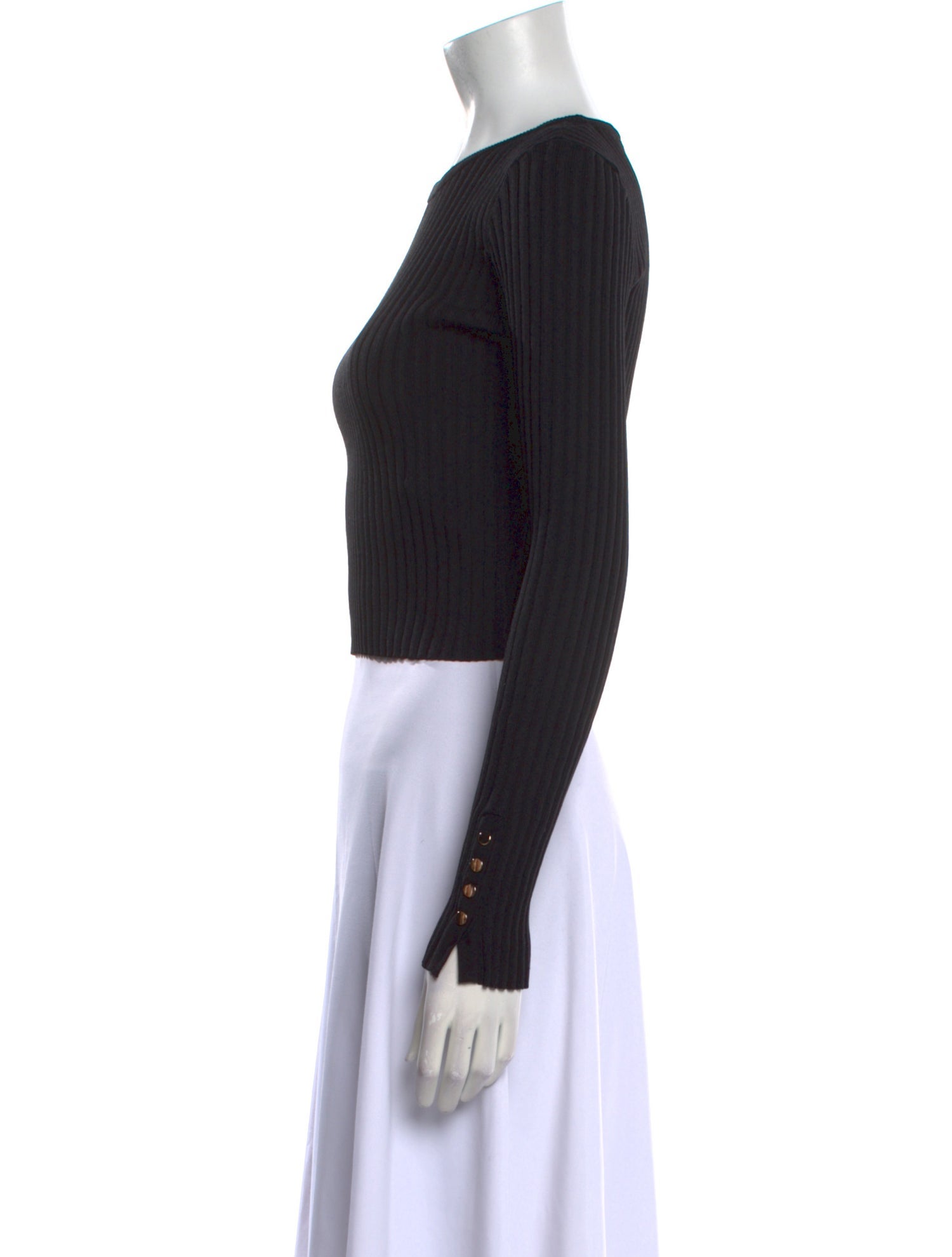 Solid & Striped Crew Neck Long Sleeve Crop Top