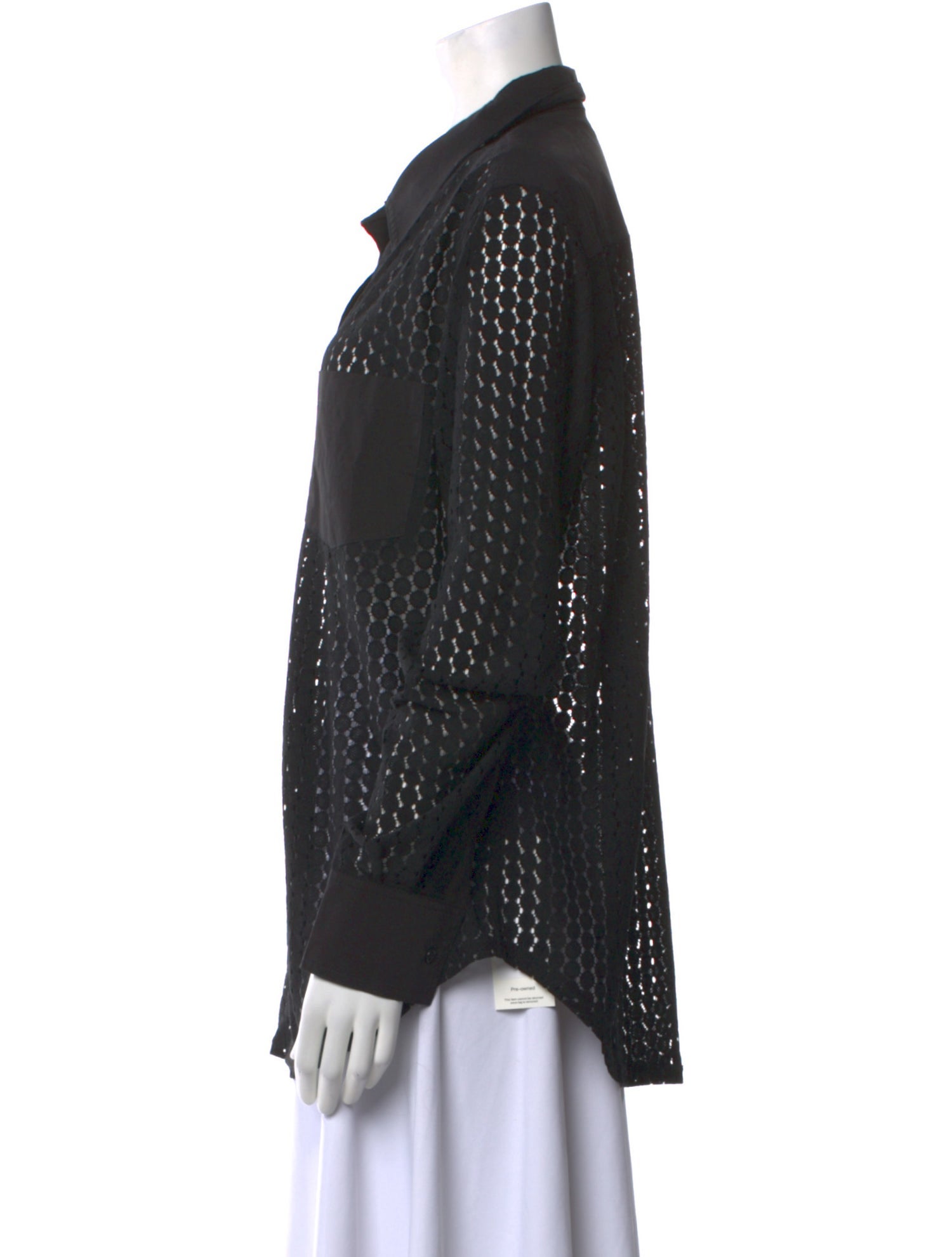 Solid & Striped Lace Pattern Long Sleeve Button-Up Top