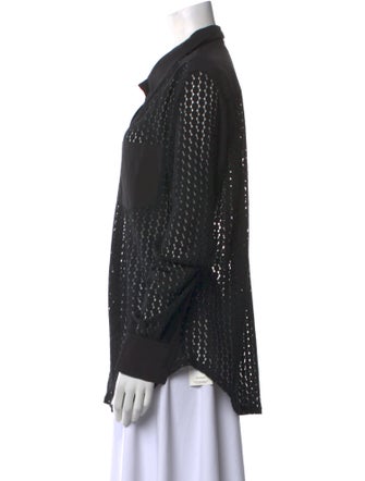 Solid & Striped Lace Pattern Long Sleeve Button-Up Top