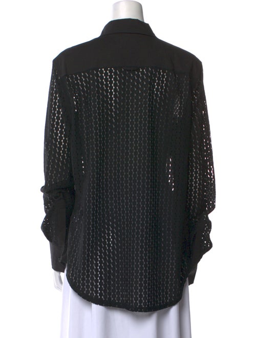 Solid & Striped Lace Pattern Long Sleeve Button-Up Top