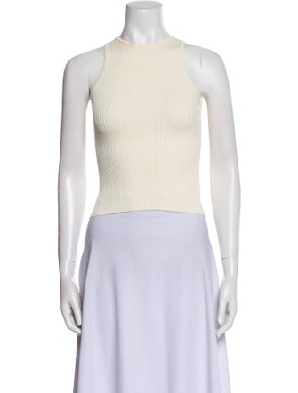 Solid & Striped Crew Neck Sleeveless Crop Top